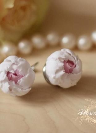 Серьги цветы "бело-розовые пиончики"1 фото