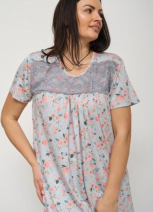 Ночная рубашка женская серая цветы 150657 фото