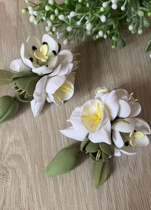 Большие серьги с цветами "тюльпаны с фрезиями"4 фото