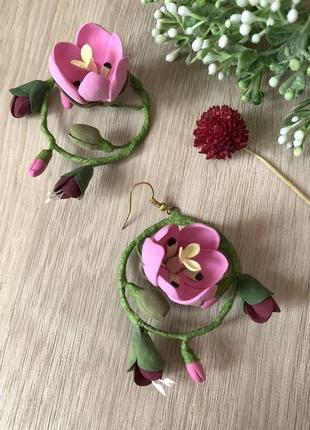 Сережки з квітами "тюльпани"4 фото