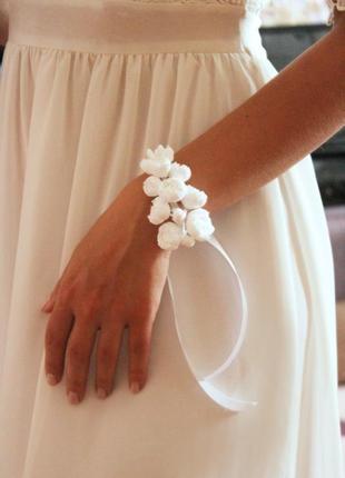 Весільний браслет з квітами для нареченої або свідка "білі півонії"5 фото