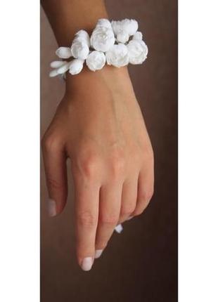 Весільний браслет з квітами для нареченої або свідка "білі півонії"6 фото