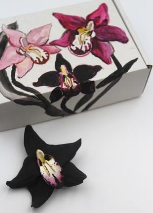 Заколка для волос. оригинальный подарок девушке "черная орхидея" + подарочная коробочка3 фото