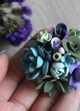 Брошь-заколка "суккуленты с гарденией и фрезиями"