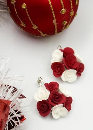 Серьги с розами  из полимерной глины. подарок девушке3 фото