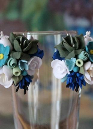 Сережки ручної роботи з квітами «морський бриз».1 фото