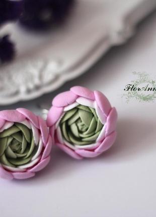 Сережки квіти з полімерної глини "ранункулюсы"