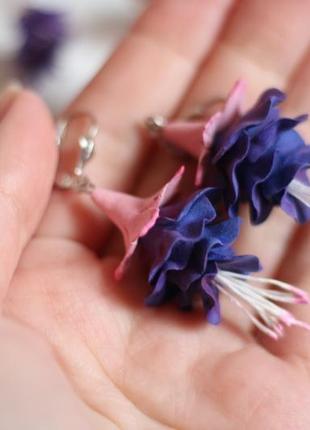 Фиолетовые серьги ручной работы "фуксии"5 фото
