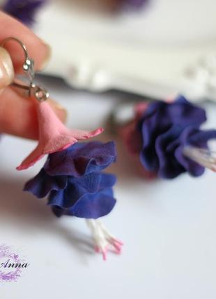 Фіолетові сережки ручної роботи "фуксії"4 фото