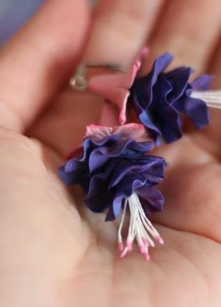 Фіолетові сережки ручної роботи "фуксії"8 фото