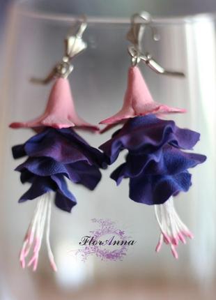 Фіолетові сережки ручної роботи "фуксії"6 фото