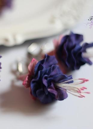 Фиолетовые серьги ручной работы "фуксии"3 фото