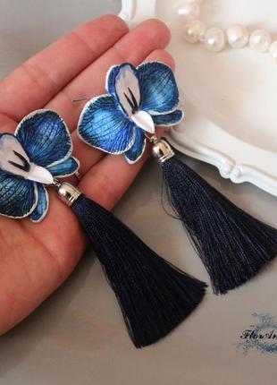 Сині сережки кисті ручної роботи "сапфірові орхідеї"