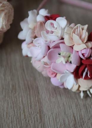 Свадебный комплект украшений с цветами ободок и серьги "цветочная ферия"5 фото