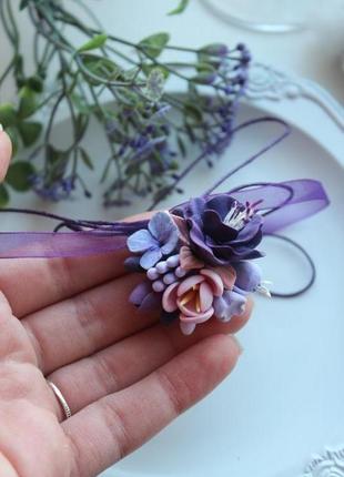 Фиолетовый кулон с цветами из полимерной глины «волшебная мечта»6 фото