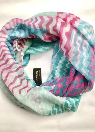 Шарф-хомут весенний розово-бирюзовый