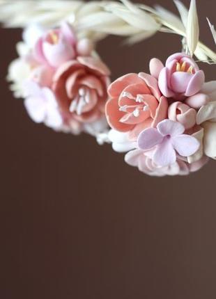 Великі сережки з квітами з полімерної глини "карамельний букет"