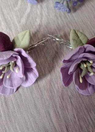 Сережки з квітами ручної роботи «еустоми з бутонами»1 фото