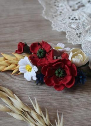 Українська брошка з квітами. маки, волошки, ромашки та пшениця4 фото