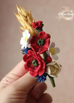 Українська брошка з квітами. маки, волошки, ромашки та пшениця6 фото