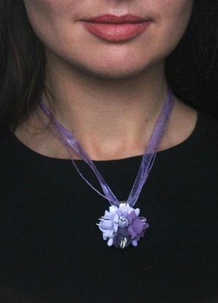 Фиолетовый кулон с цветами ручной работы из полимерной глины. подарок девушке4 фото