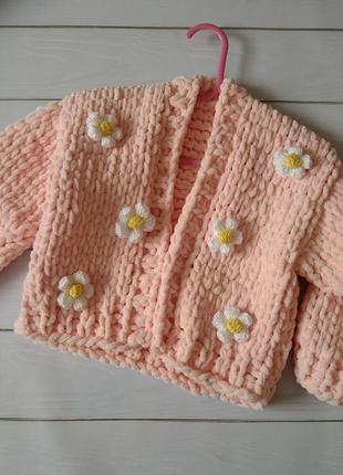 Кардиган для дівчинки 2-3 роки в'язаний з гіпоалергенної м'якої та теплої пряжі