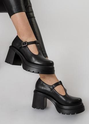 Туфли женские черные кожаные 2283т