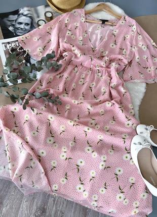 Фантастическое невесомое розовое платье в ромашках из натуральной ткани2 фото