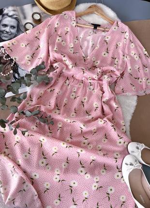 Фантастическое невесомое розовое платье в ромашках из натуральной ткани1 фото