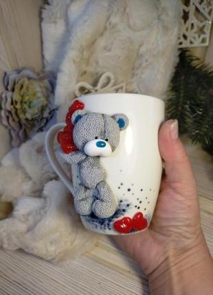 Чашка з ведмедиком і серденьками8 фото