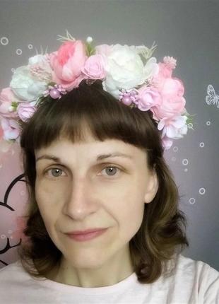 Украинский веночек объёмный розовый9 фото