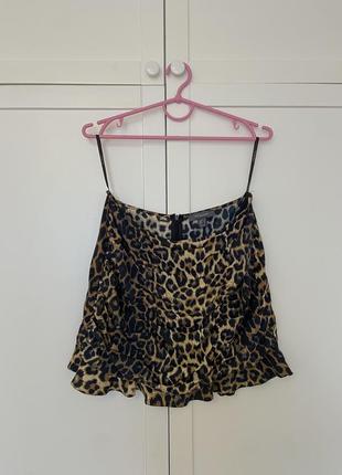 Легкая стильная леопардовая юбка, с воланами, трендовая юбка свободный фасон, короткая юбочка леопард, анималистический принт1 фото