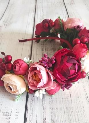 Шикарный веночек бордово-розово-бежевый