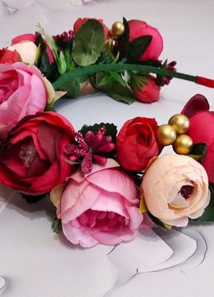 Український віночок бордовий-рожевий