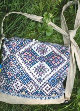 Текстильна жіноча сумка-рюкзак «марічейка»5 фото