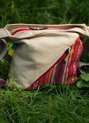 Жіноча сумка-рюкзак з текстилю «ватра» ручної роботи.8 фото