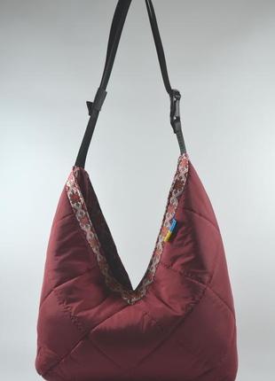 Непромокальна жіноча сумка-дутик "кутик червоний"5 фото