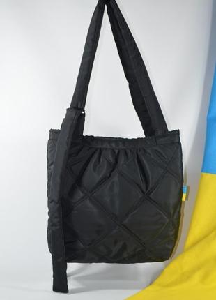 Текстильна жіноча сумка дутик "булька чорна" ручної роботи.5 фото