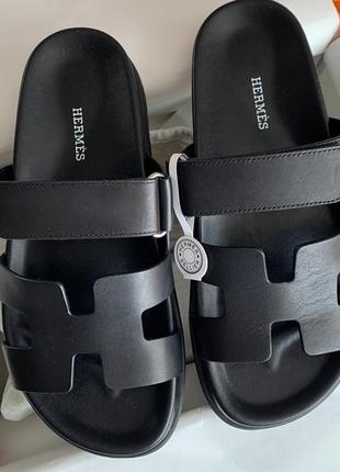 Кожаные шлепанцы в стиле hermès