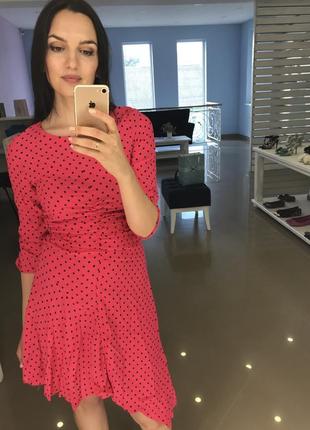 Новое платье zara розовое горох вискоза фуксия сукня8 фото