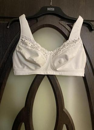 Шикарный, базовый, коттоновый, ажурный, бюстгальтер, в белом, цвете, без, косточек, от дорогого бренда: miss mary