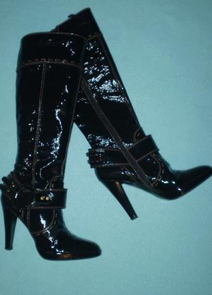 Сапоги женские dune 39р. женские деми, кожаные, лаковые темно-синие