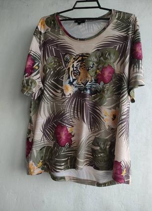 Літня футболка масло, з тропічним листям та тигром un jour1 фото