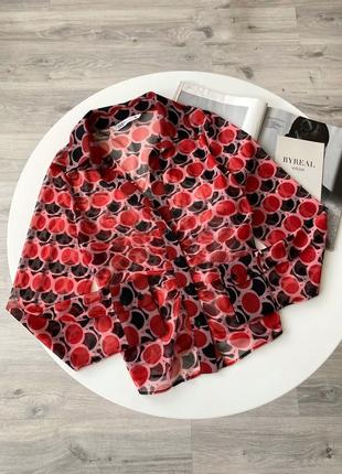 Zara красная прозрачная блуза рубашка в принт в стиле 2000 y2k