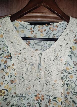 Котонова сорочка / блуза з квітковим принтом zara (бохо, 100% бавовна)9 фото