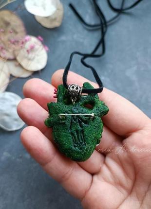 Кулон або брошка серце-кактус, брошка зелене серце3 фото