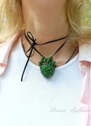 Кулон або брошка серце-кактус, брошка зелене серце1 фото