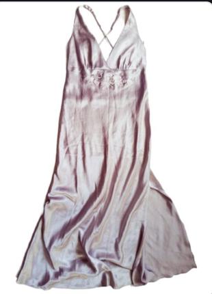 Платье атласное длинное, вечернее серое на брителях!
