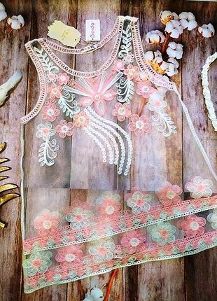 Необыкновенная, роскошная пляжная туника, платье вardo с вышивкой и жемчугом