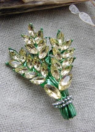 Небольшая брошь букетик колосков желтая брошка колоски украшение с колосками